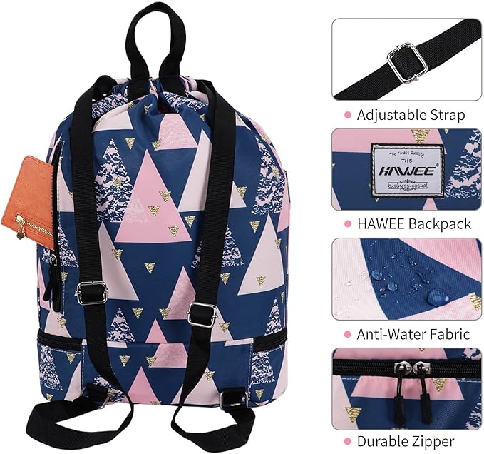 Dry Wet Drawstring Backpack with Shoe Compartment for Women Adjustable Gym Bag