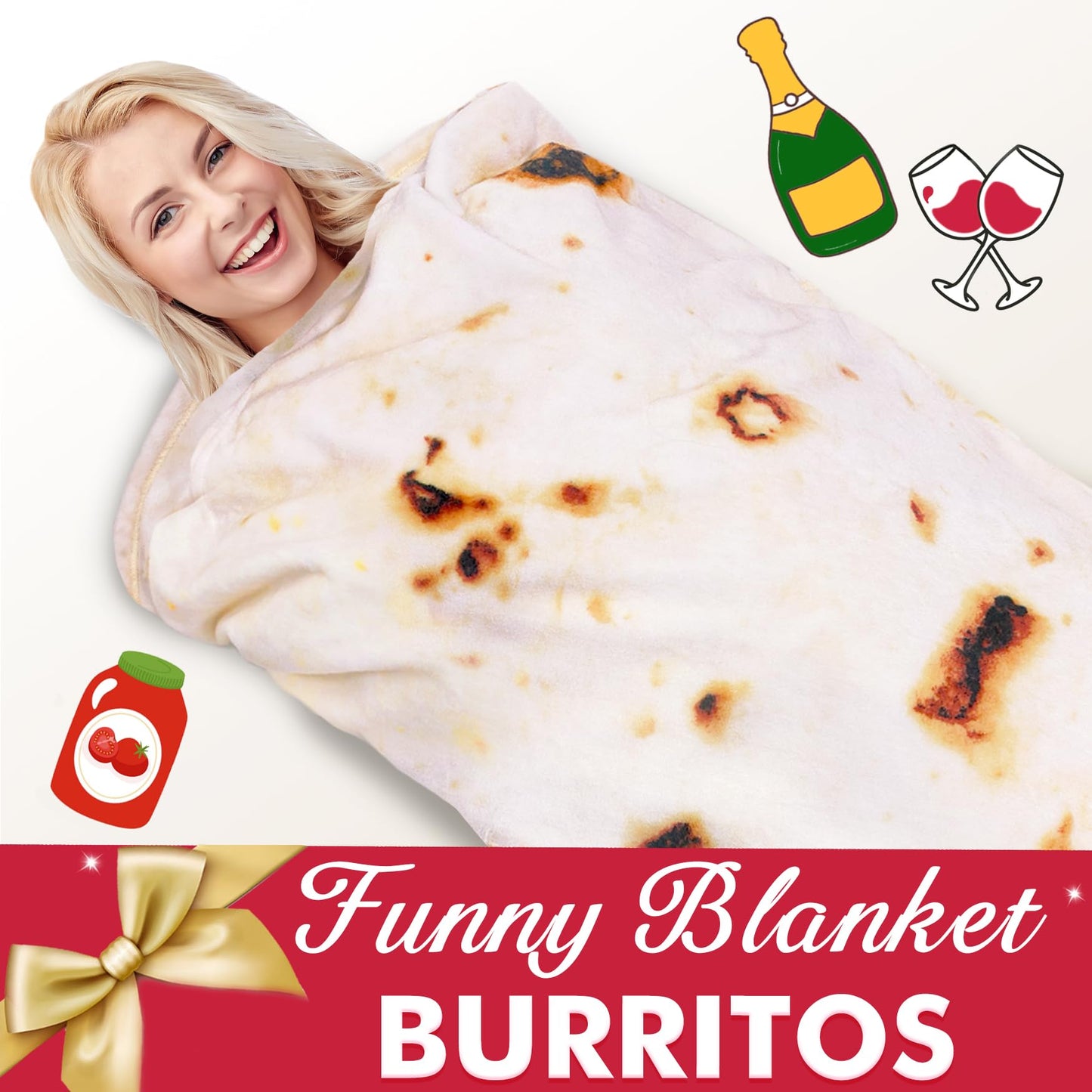 Jorbest Burritos Tortilla Throw Blanket Birthday Gifts for Adult and Kids, Giant Tortilla Food Blanket Funny Gifts for Dad Mom Women Men Teen, 285 GSM Soft Flannel Taco Blanket (Yellow, 60 inches)