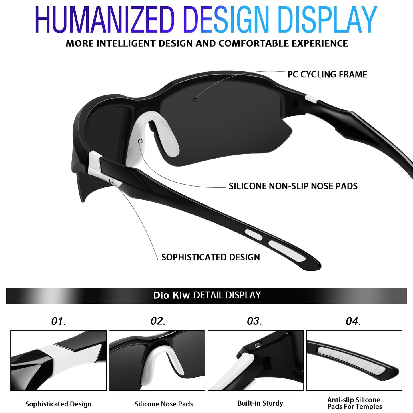 DioKiw 2PACK Sports Polarized Sunglasses for Men Cycling Running Fishing UV400 Protection Sun Glasses Lightweight Half Frame Goggles