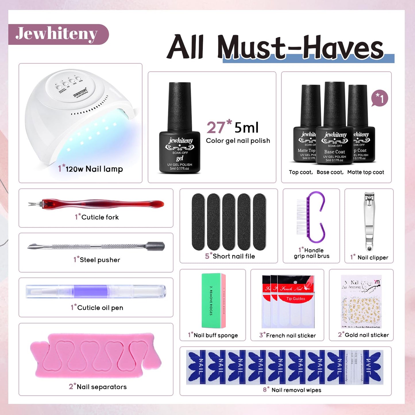 27 Colors Gel Nail Polish Kit with U V Light, U V LED Nail Dryer Lamp Curing Gel Nail Polish Set Popular Gel Nail Polish Set DIY at Home, Nail Manicure Tools