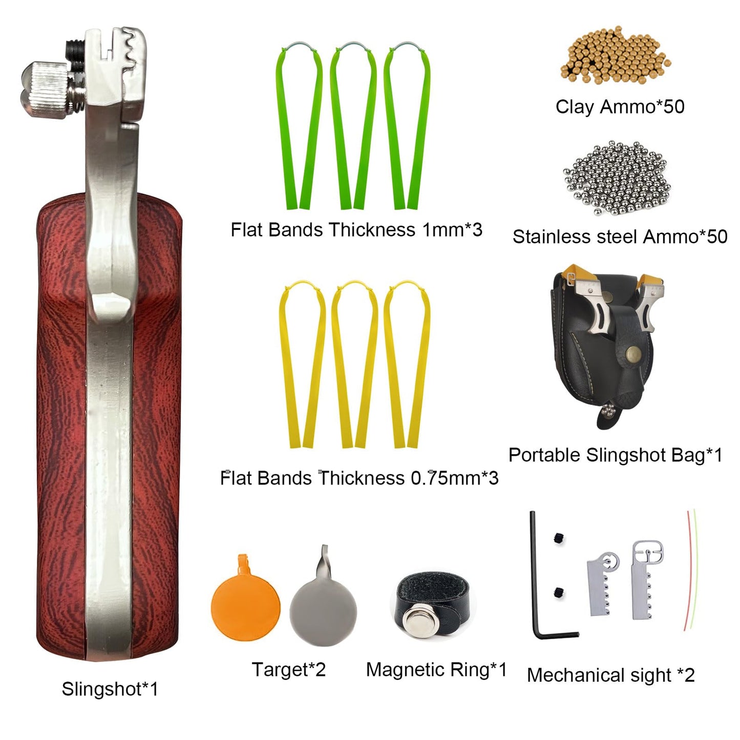 RCZZSUWE Slingshot, Hunting Sling Shot Set for Adults, Professional Stainless Steel Tactical Slingshots, High Velocity Catapult with Ammo Balls, Rubber Bands, Ammo Pouch, Target