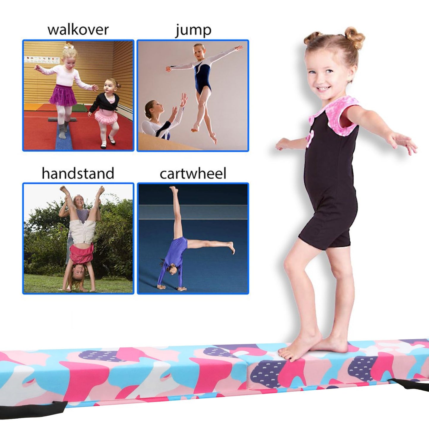 FBSPORT 8ft Balance Beam: Folding Floor Gymnastics Equipment for Kids Adults,Non Slip Rubber Base, Gymnastics Beam for Training, Practice, Physical Therapy and Professional Home Training