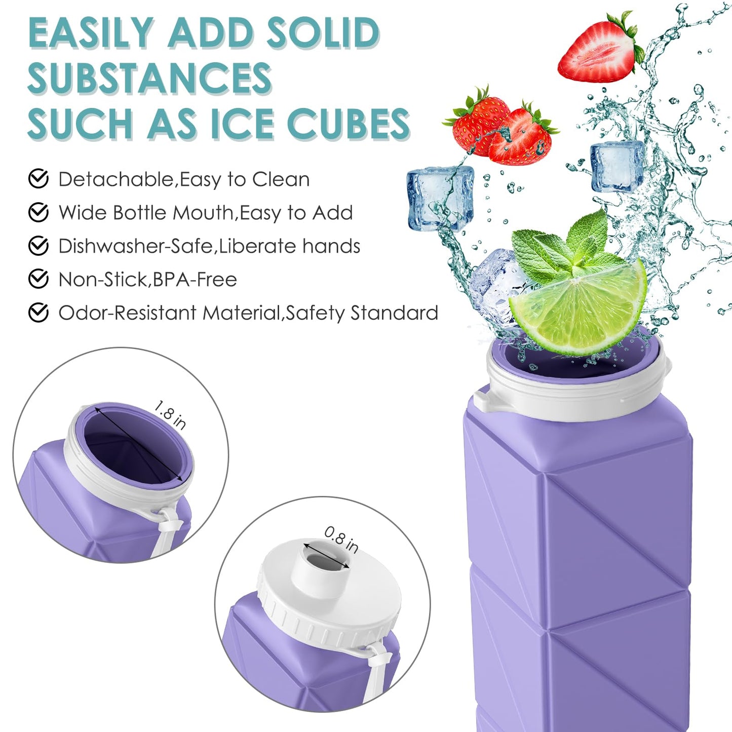 SPECIAL MADE Collapsible Water Bottles Leakproof Valve Reusable BPA Free Silicone Foldable Travel Water Bottle Cup for Gym Camping Hiking Travel Sports Lightweight Durable 20.7oz
