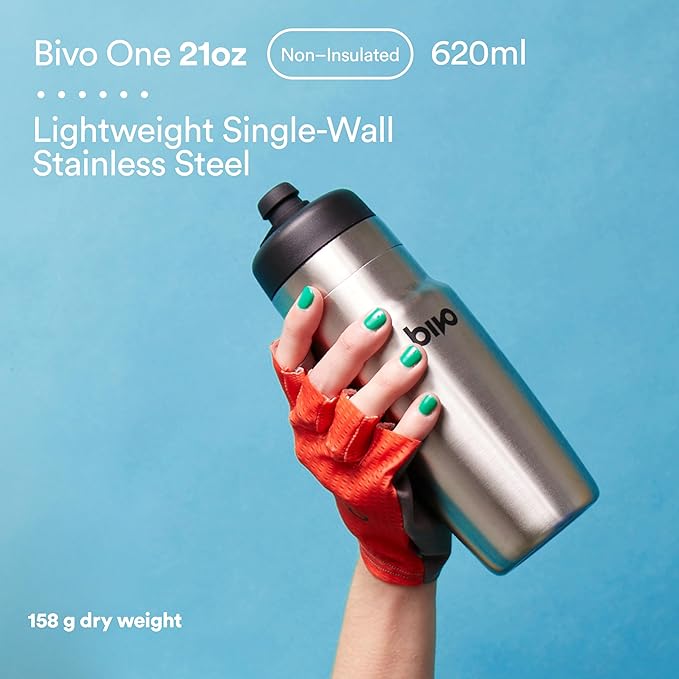 One 21oz Non Insulated Stainless Steel Bike Water Bottle - Lightweight for Cycling, Travel, Kids - No Plastic Taste, Fits Most Cages, Dishwasher Safe - (Black)