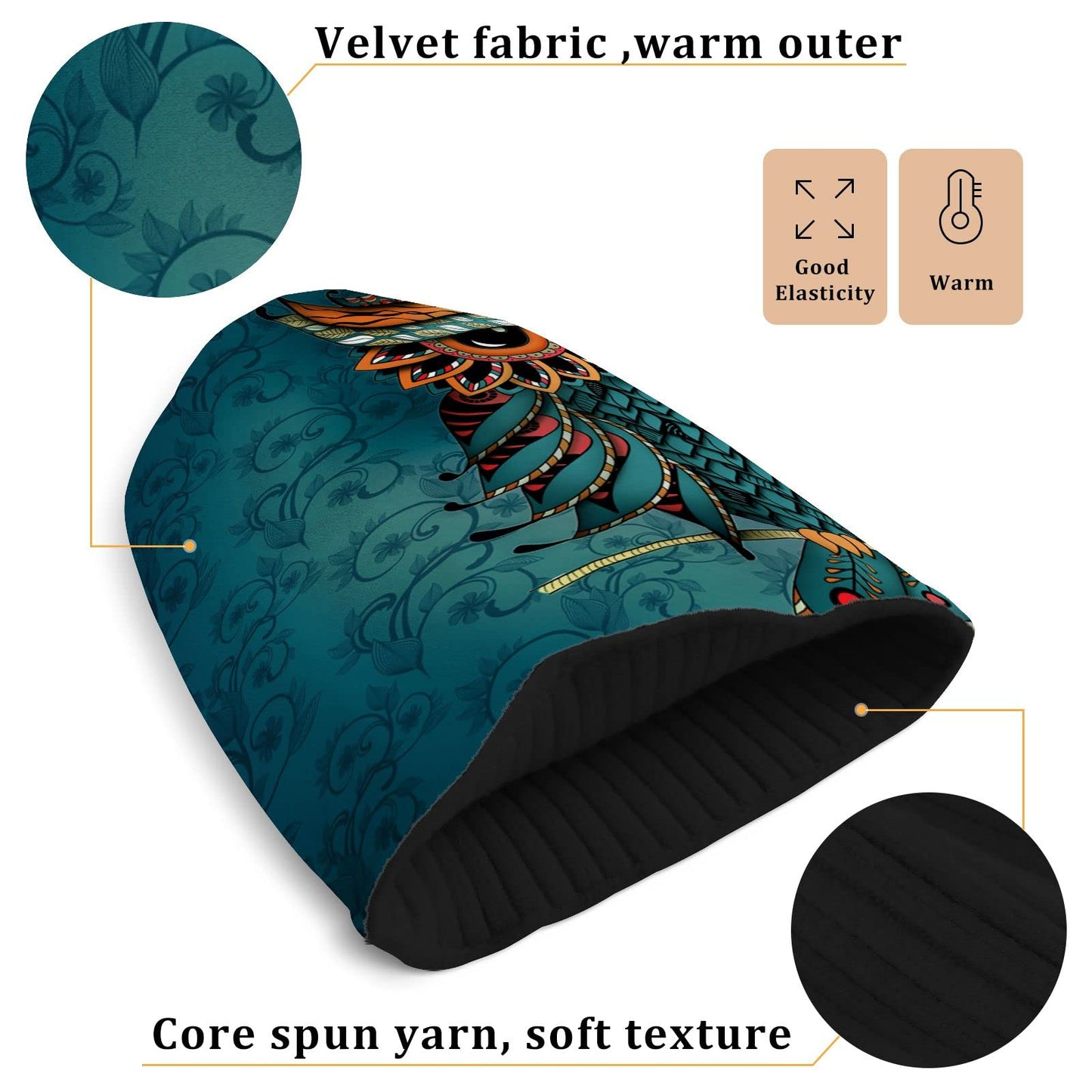 ALAZA Owl Print Boho Ethnic Beanie for Women Men Winter Hat Reversible Skull Cuffed Knit Cap Multi