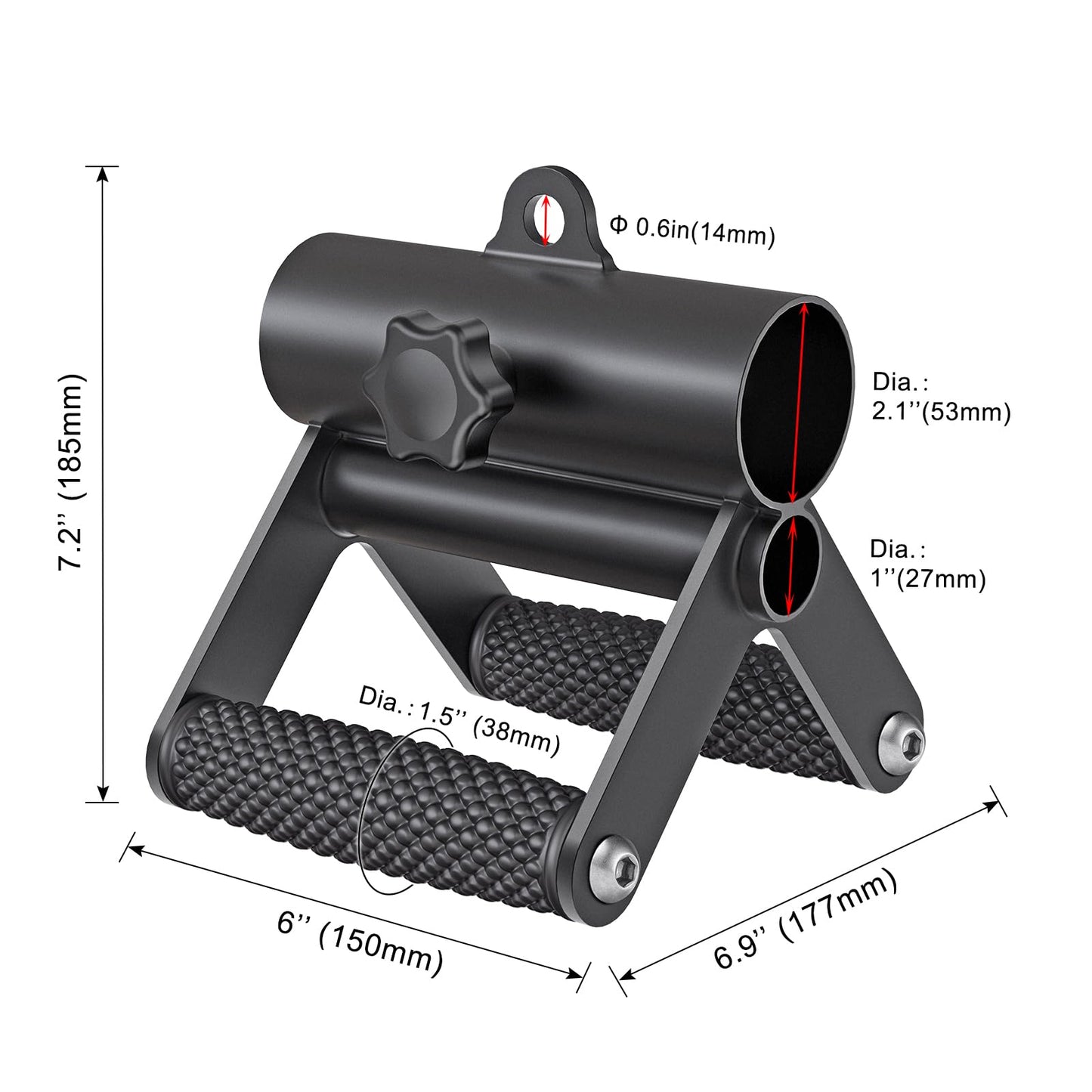 SELEWARE V Bar Landmine Handle Attachment for 1 & 2" Barbell Bar, Solid Landmine Double D Handle T Row Attachment with Non-Slip Rubber Handle