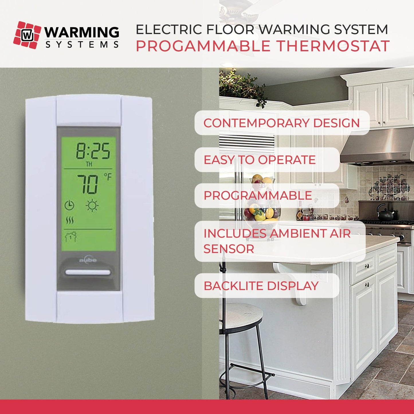 Warming Systems - 30 Sqft 120V Electric Radiant Floor Heating Mat – Includes Heating Mat, Programmable Thermostat, 2 Floor Sensors, Installation Monitor and Under Tile Heater