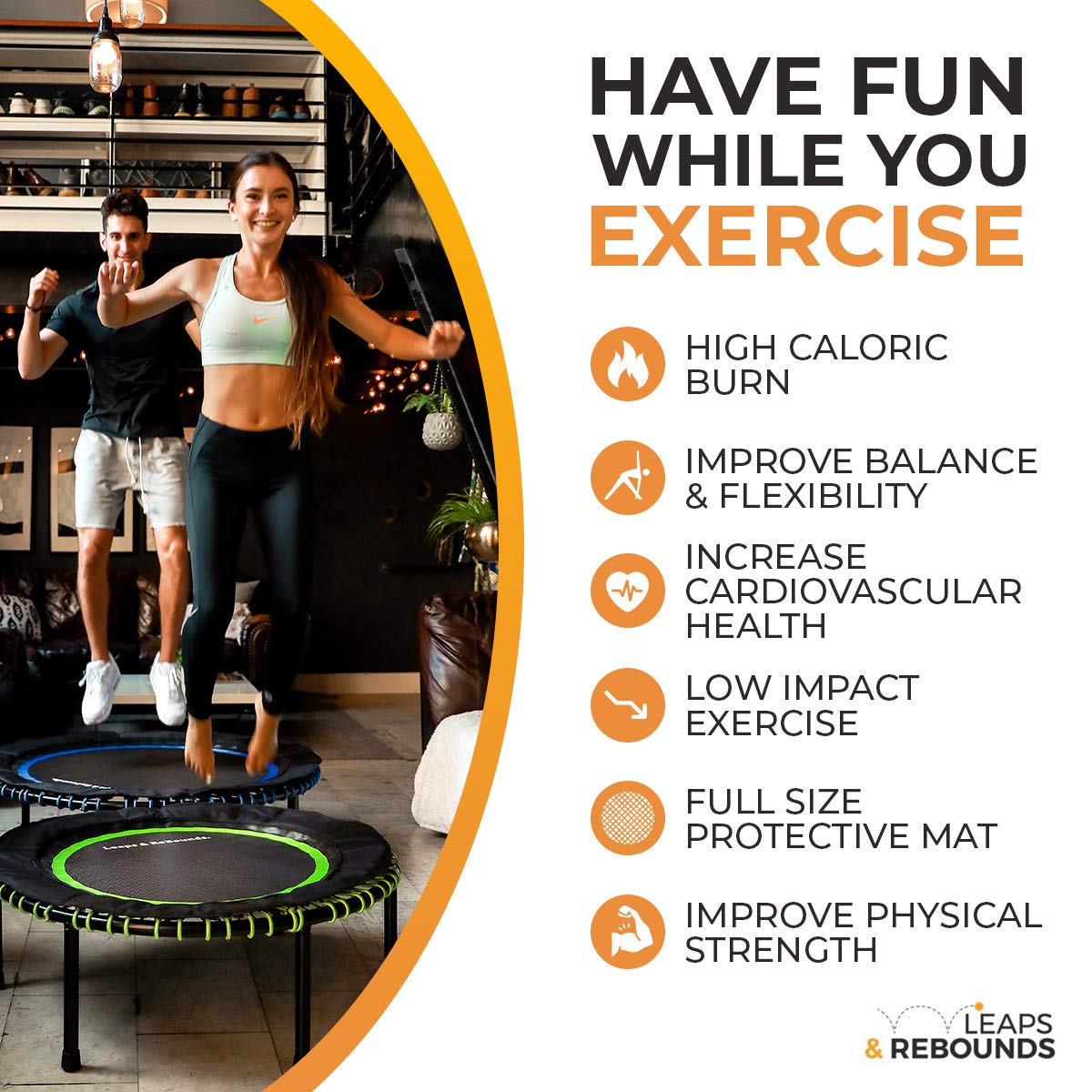 Leaps and ReBounds Trampoline for Adults And Kids - Rebounder with Online Workout Videos - For Outdoor Games, Fitness, and Recreational Activities - Safe, Quiet, Durable Cardio Exercise Equipment