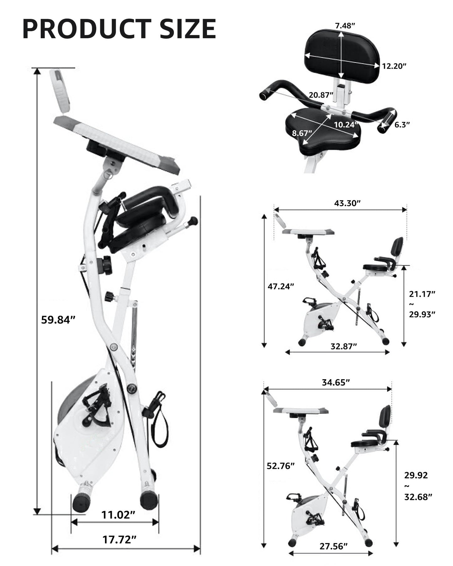 LINBOLUSA Indoor Exercise Bike for Seniors, 5 IN 1 Foldable Stationary Bike with 16-Level Magnetic Resistance and Tri-Position Ride, 330LBS Capacity, 6.6 LBS Flywheel, Designed for Home Workout 819 White
