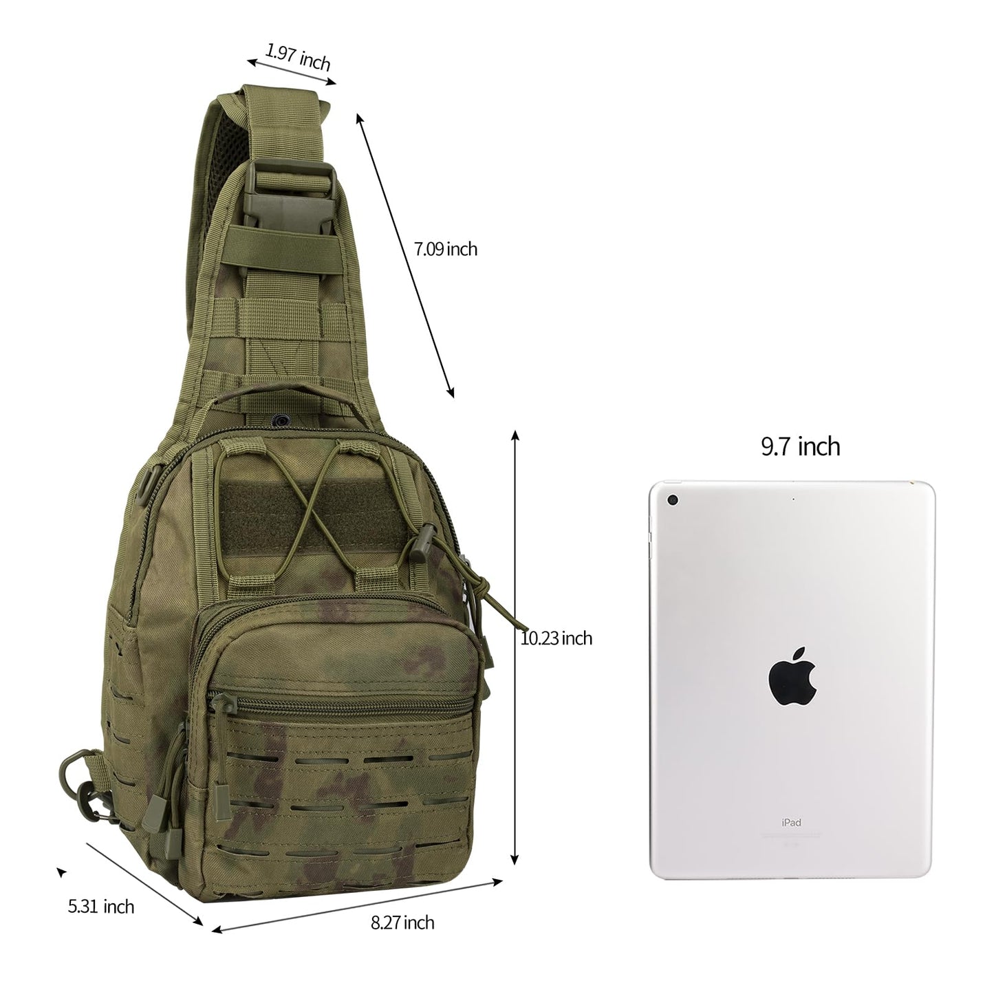 BOMTURN Tactical Backpack-1000D Waterproof Military Backpack/Laser-Cut/CCW Bags Sling Bag Tactical Satchel Shoulder Bag Men