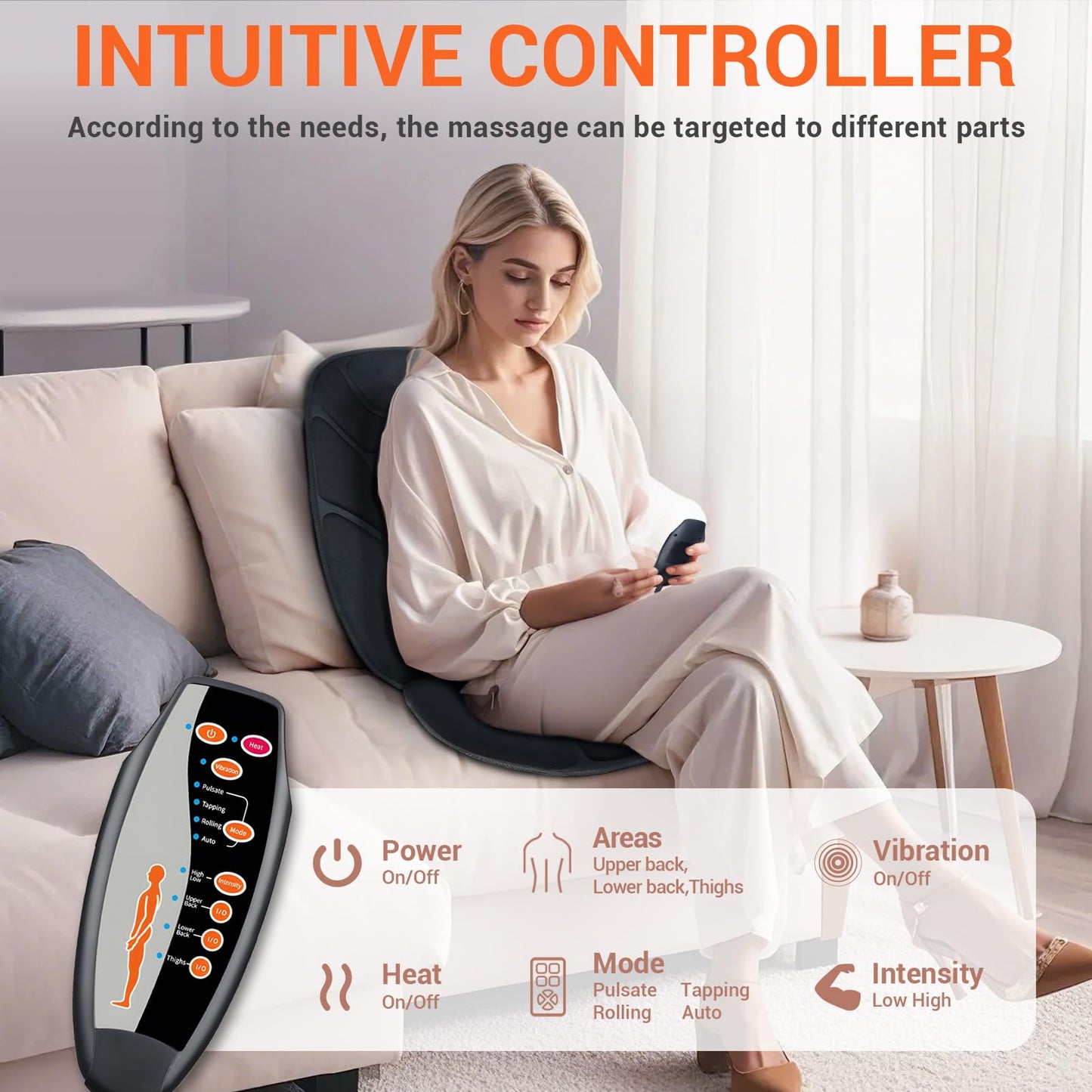 CARSHION Massage Seat Cushion with Full Back Thighs Heat Back Massager with 3 Heating Pads 6 Vibrating Motors, Massage Chair Pad Seat Warmer for Home Office, Heated Seat Cover Gift for Father Mother