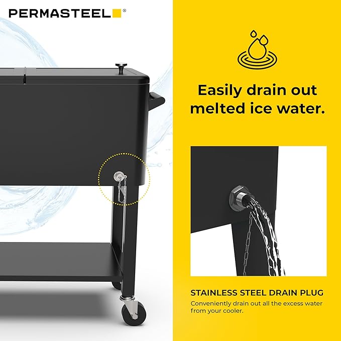 Permasteel Party Cooler with Removable Basin, Spacious 80-Qt Capacity, Rolling Ice Chest for Indoor and Outdoor Entertainment Black + Bonus Cover