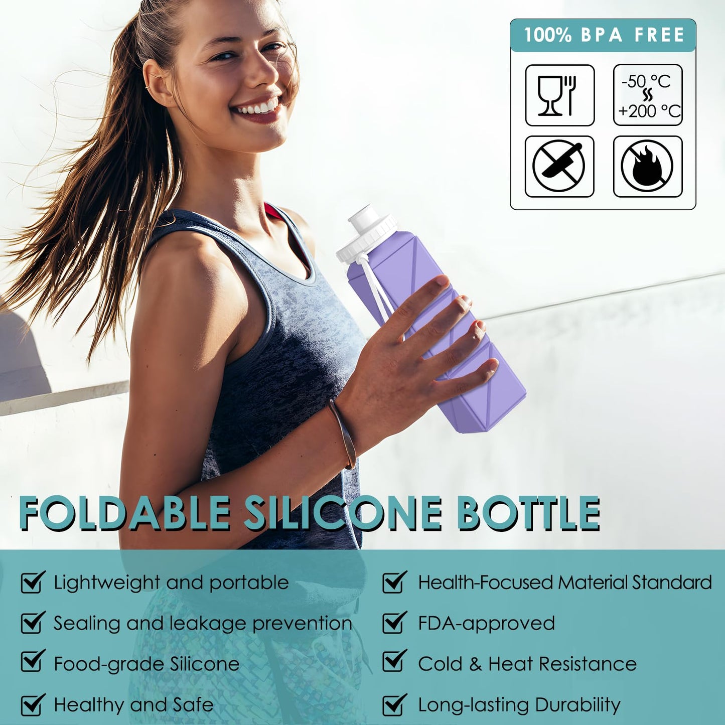 SPECIAL MADE Collapsible Water Bottles Leakproof Valve Reusable BPA Free Silicone Foldable Travel Water Bottle Cup for Gym Camping Hiking Travel Sports Lightweight Durable 20.7oz