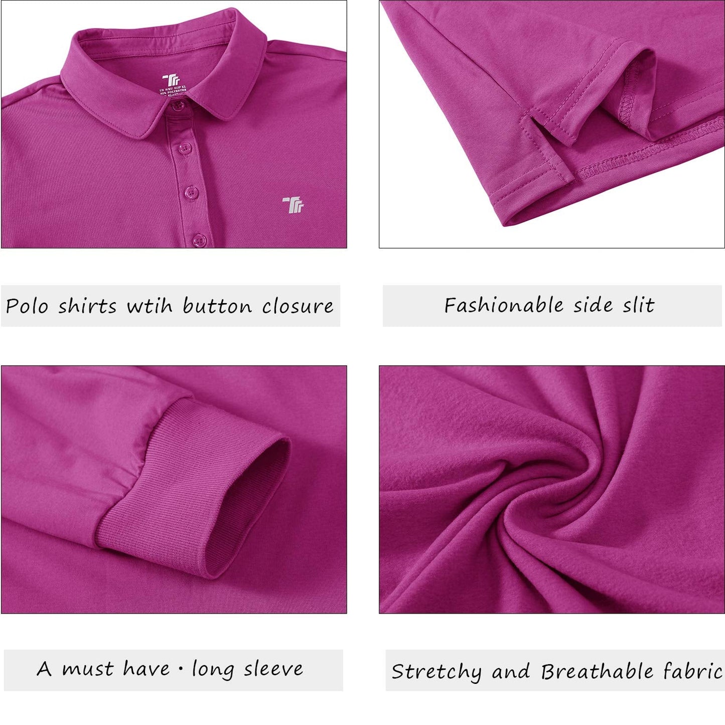 AIRIKE Golf Polo Shirts for Women Long Sleeve Colourful Quick-Dry Workwear & Activewear-Womens Athletic Apparel Purple