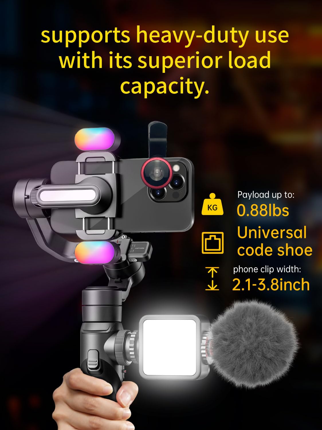 AOCHUAN Gimbal Stabilizer for Smartphone, Phone Gimbal w/8" Extension Rod, Profession 3-Axis Stabilizer w/RGB Magnetic Fill Light for Video Recording, Compatible w/iPhone/Andriod-Smart S2 Kit