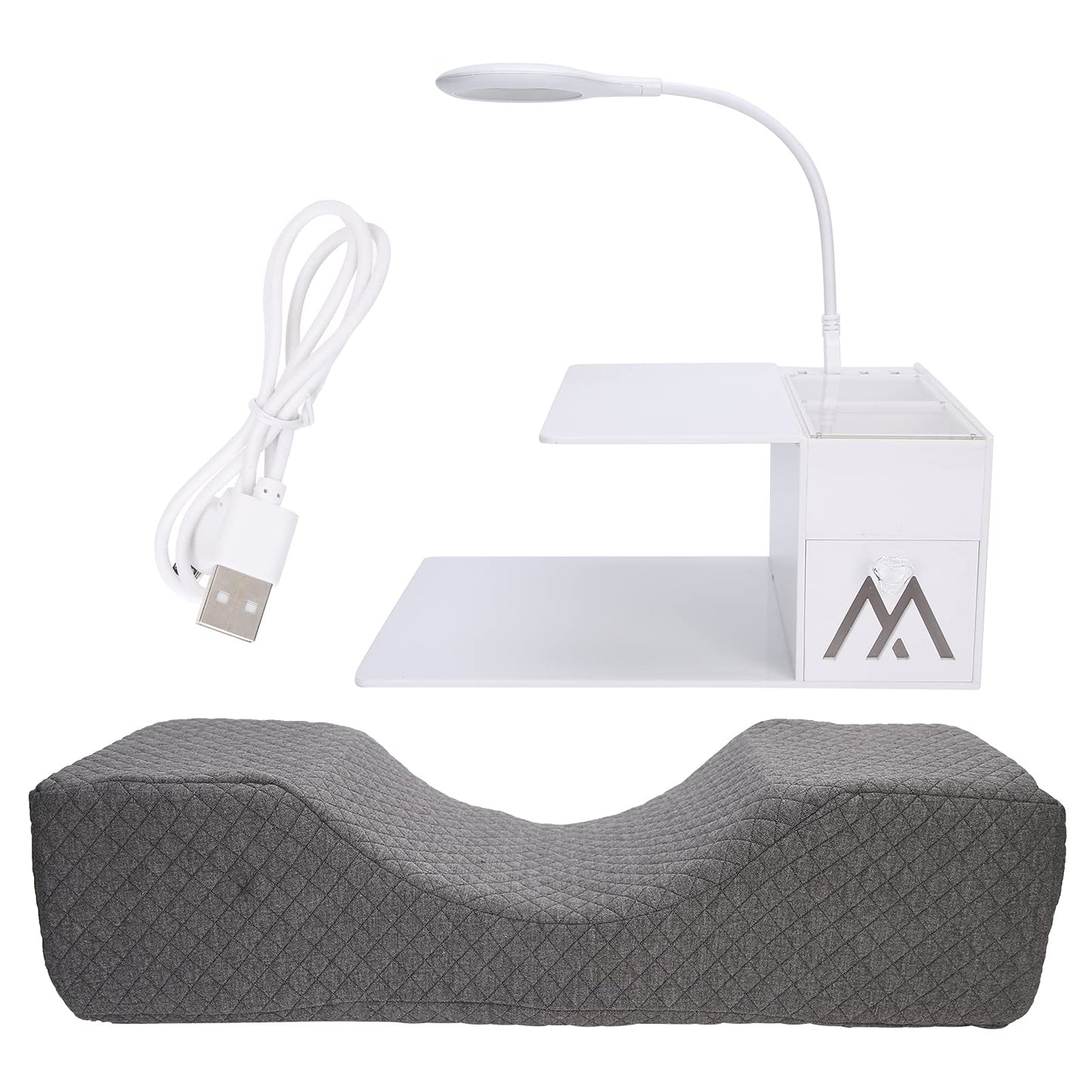 Akozon Eyelash Extension Neck Pillow Acrylic Grafting Soft Sponge Shelf Organizer Stand LED Light Set with Beauty Salon Pillow for Lash Eyelash Lash Curve Pillow Neck Contour Pillow