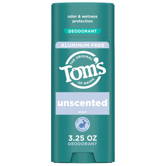 Tom's of Maine Unscented Aluminum Free Natural Deodorant For Women & Men | Goes on Clear | Odor & Wetness Protection | Naturally Derived and Moisture-Locking Ingredients | 3.25 oz (2 Pack)