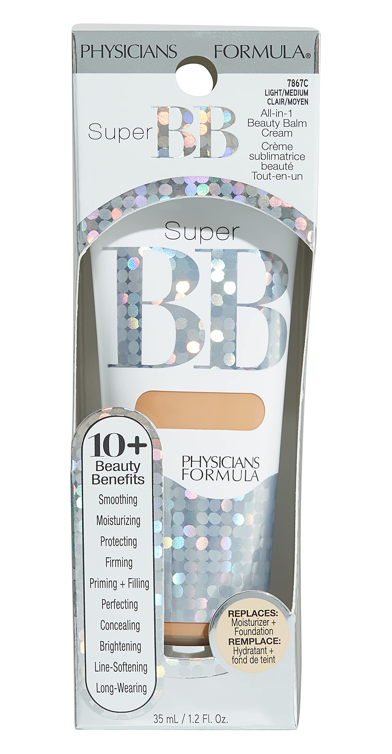 Physicians Formula Super BB Cream. All in 1 Tinted Beauty Balm Foundation Cream, Sheer Moisturizing Coverage, Cruelty Free Light/Medium
