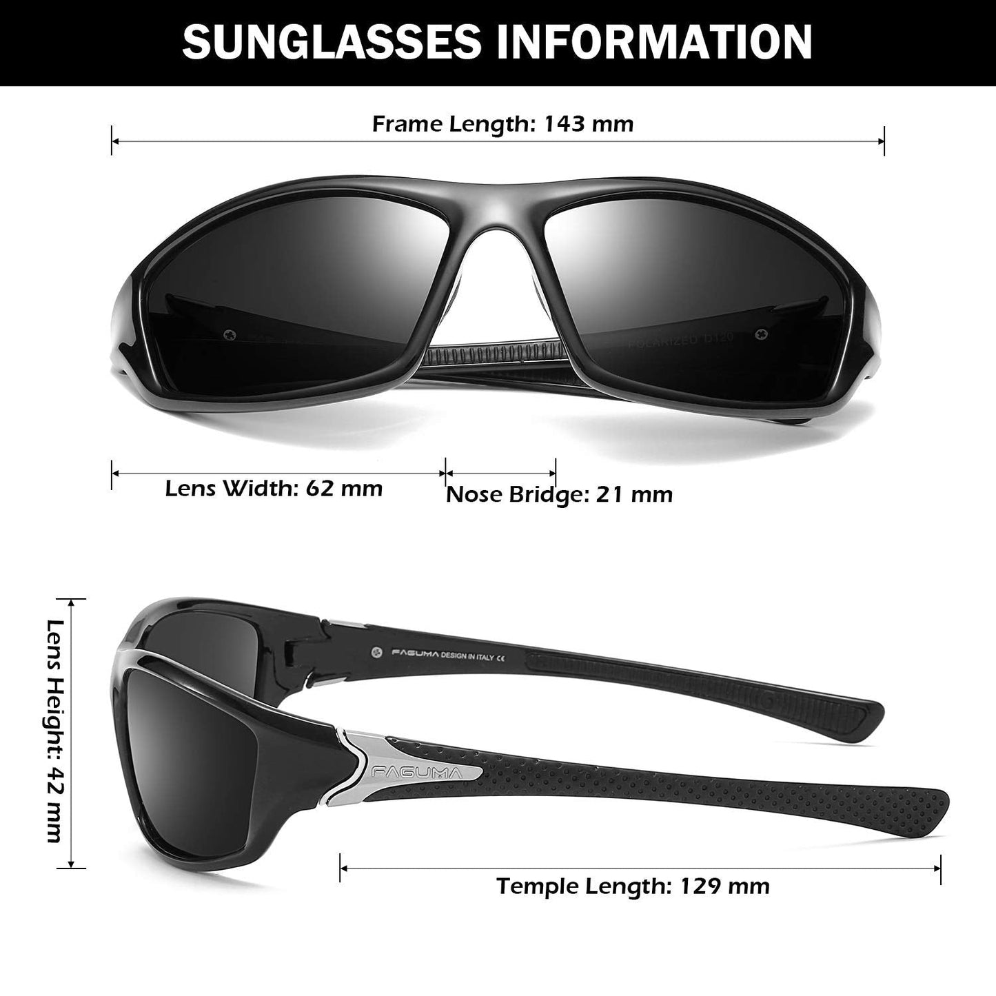 FAGUMA Sports Polarized Sunglasses For Men Cycling Driving Fishing 100% UV Protection
