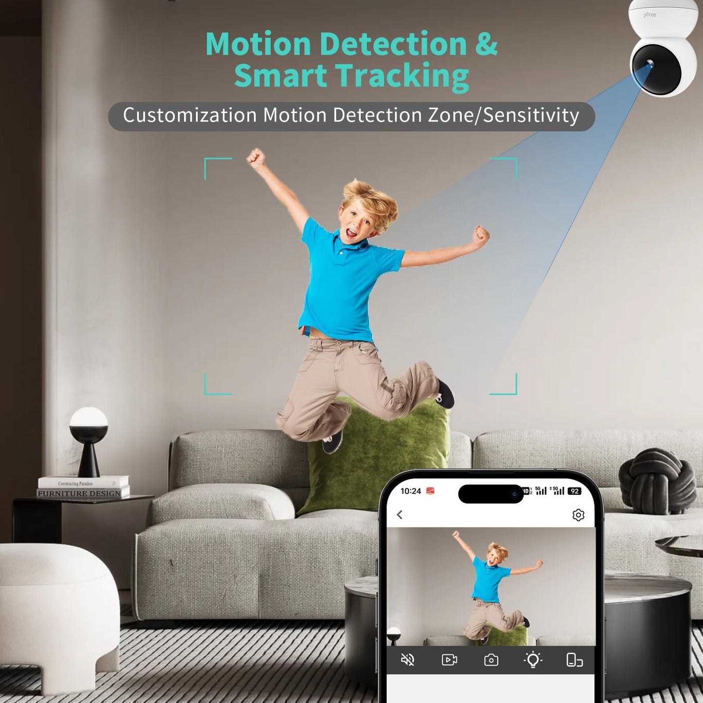 Alaga Indoor Security Camera,3K 5G and 2.4G WiFi, 360° Pan/Tilt, Human/Pet/Motion AI, Night Vision, Speaker, Indoor Camera with Phone App, Compatible with Alexa & Google Assistant,2-Pack White