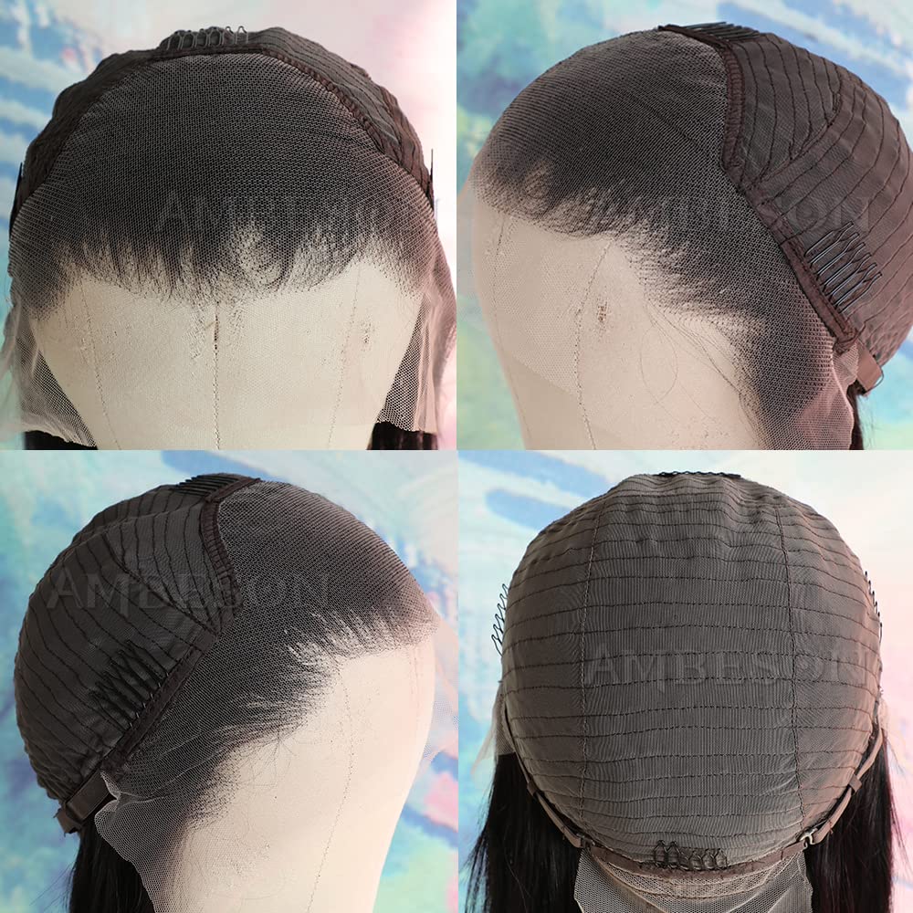 Ambeson Straight Lace Front Wigs Human Hair Pre Plucked with Baby Hair 150% Density Brazilian Virgin Frontal Wigs Human Hair Glueless HD Lace Closure Human Hair Wigs for Women(22 Inch)