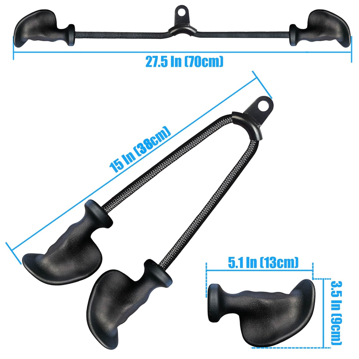 Ergonomic Tricep Rope Pull Down Attachment, Upgraded Long Triceps Rope Cable Attachments for Gym, LAT Pull Down Bar for Cable Machine, Tricep LAT Pulldown Workout Cable Attachments (Hand ROPE-02)