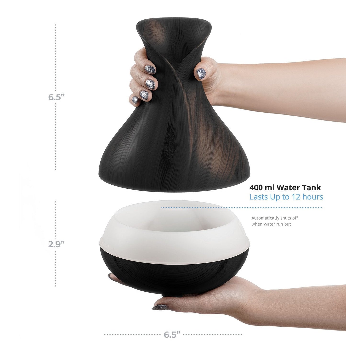 Sierra Modern Home Smart WiFi Wireless Essential Oil Aromatherapy 400ml Ultrasonic Diffuser & Humidifier with Alexa & Google Home Phone App & Voice Control - LED & Timer Settings Dark Brown