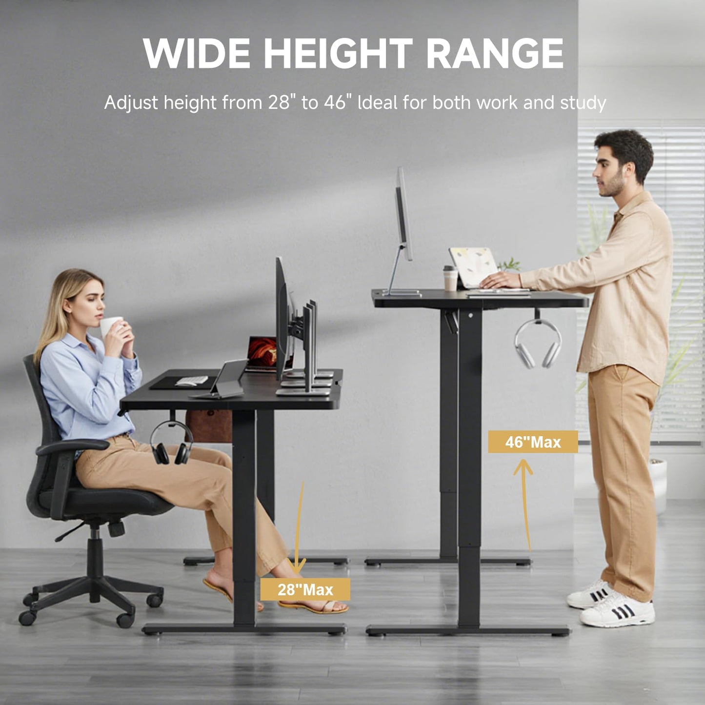 GTRACING Electric Standing Desk, 48 x 24 Inches Sit Stand up Desk with Memory Preset Controller, Height Adjustable Ergonomic Home Office Computer Desk (Black)