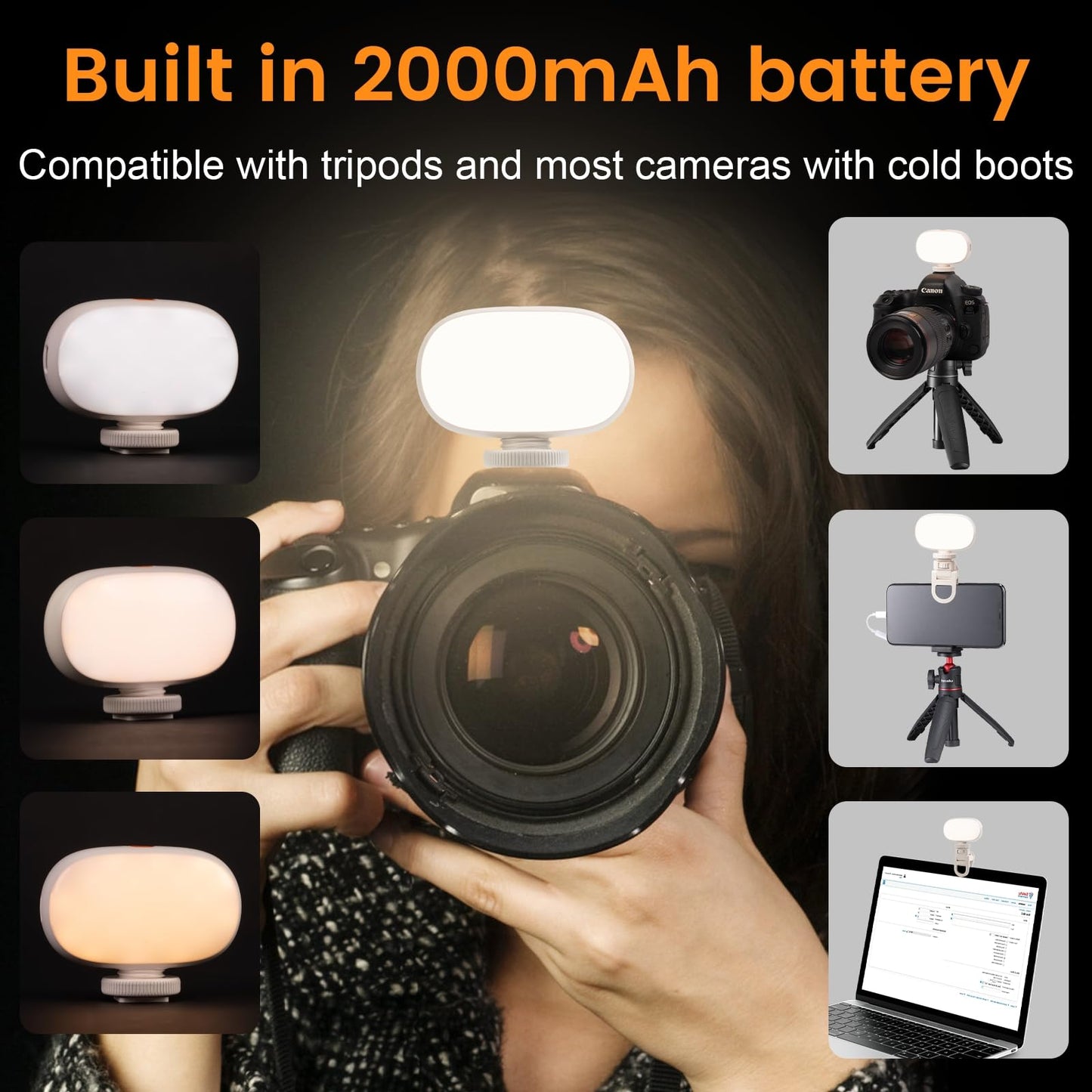 aLLreLi Phone Light Clip, Rechargeable Selfie Light with 600mAh Battery, Adjustable 3-Mode Light Temperature, Portable Clip-On Ring Light for Selfies, Videos, and Makeup