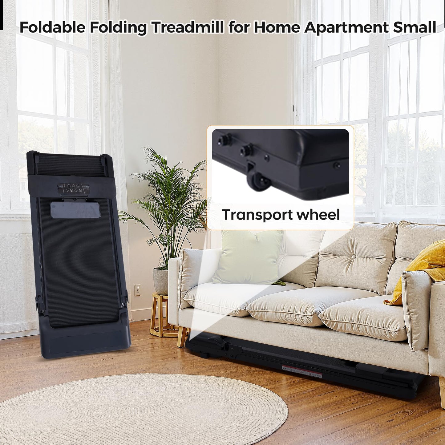 Folding Walking Pad Treadmill with Handle Bar, 3.5HP Compact Portable Foldable Walking Pads Treadmill with Handles, Electric Small Treadmills for Home Office Apartment, LED Display, 400 LBS Capacity