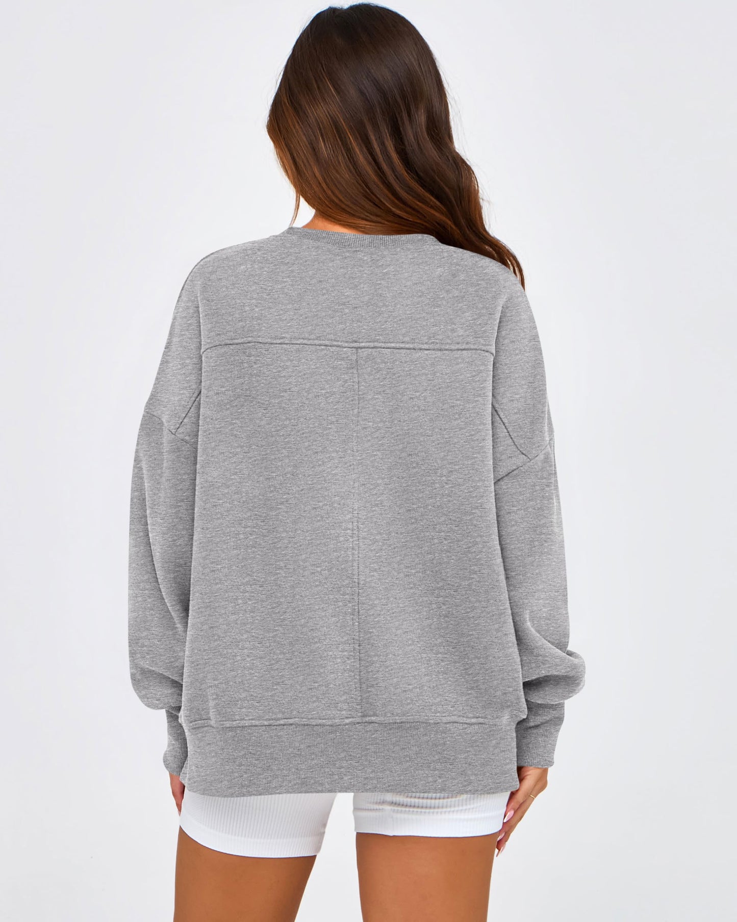 BTFBM Women's Casual Crewneck Sweatshirts 2024 Fall Winter Clothes Long Sleeve Side Slit Workout Fleece Pullover Tops(Grey, Medium)