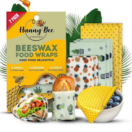 Trifecta Living Co. Versatile Beeswax Wraps,Set of 7-Fresh Food Keeper, Durable & Easily Cleaned, Sustainable Step Towards a Zero-Waste Kitchen, Unique Designs (Pineapple, Cactus, Star)
