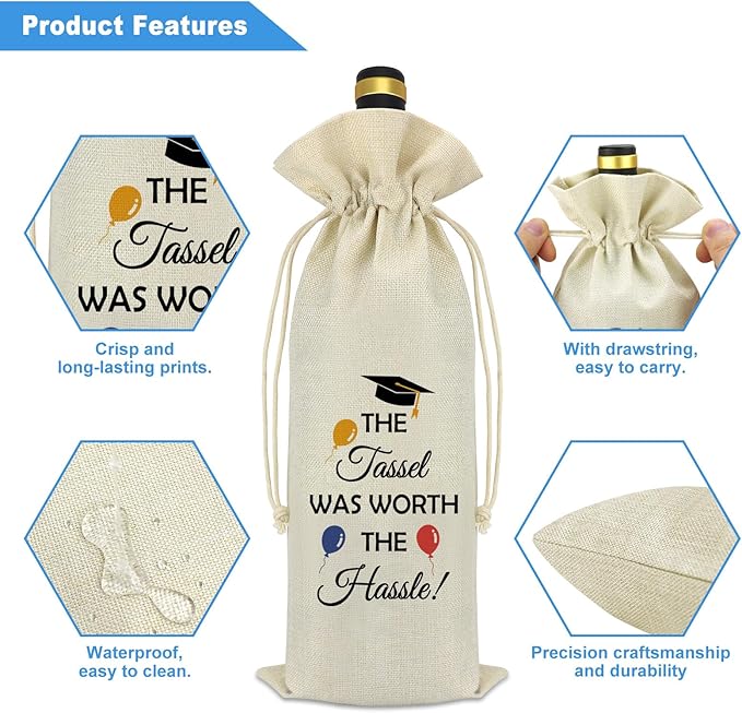 Graduation Gifts for Women Men Funny 2024 Graduation Gifts Decorations Party Wine Bag Class Of 2024 Graduation Gifts College High School Masters Graduation Gifts Drawstring Reusable Wine Bottle Bag