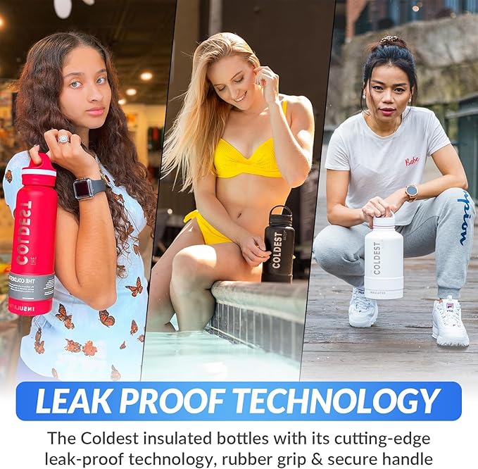 Coldest Insulated Water Bottle with Handle Lid | Leak Proof, Insulated Stainless Steel, Triple Walled, Sport Thermos Bottles, Metal Flask (βMatte Black, 21 oz)