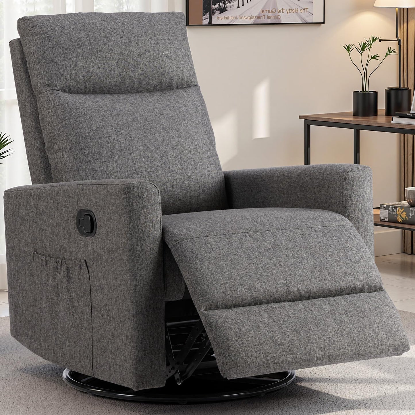 SMUG Swivel Rocking Recliner Chair with Extra Large Footrest High Back, Upholstered Glider Nursery Chair for Living Room, Bedroom & Nursery, Comfortable Deep Seat for Relaxation, Grey