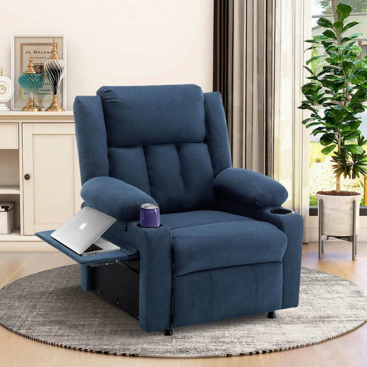 Andeworld Power Recliner Chair,Reclining Sofa Chair with Heat and Massage for Adults, Upholstered Heating Point Theater Seating Single Sofa with Side Pockets Sidetable for Living Room, Blue