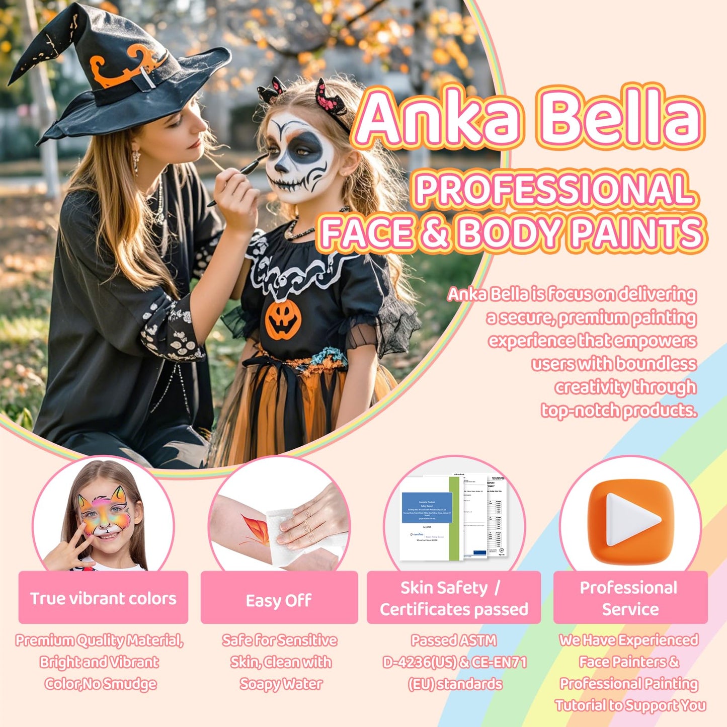 Anka Bella Professional Face Paint(60gm),Water Activated Face Body Painting Kit for Kids & Adults,Hypoallergenic & Non-Toxic,Perfect for Birthday Parties/Halloween/Carnival