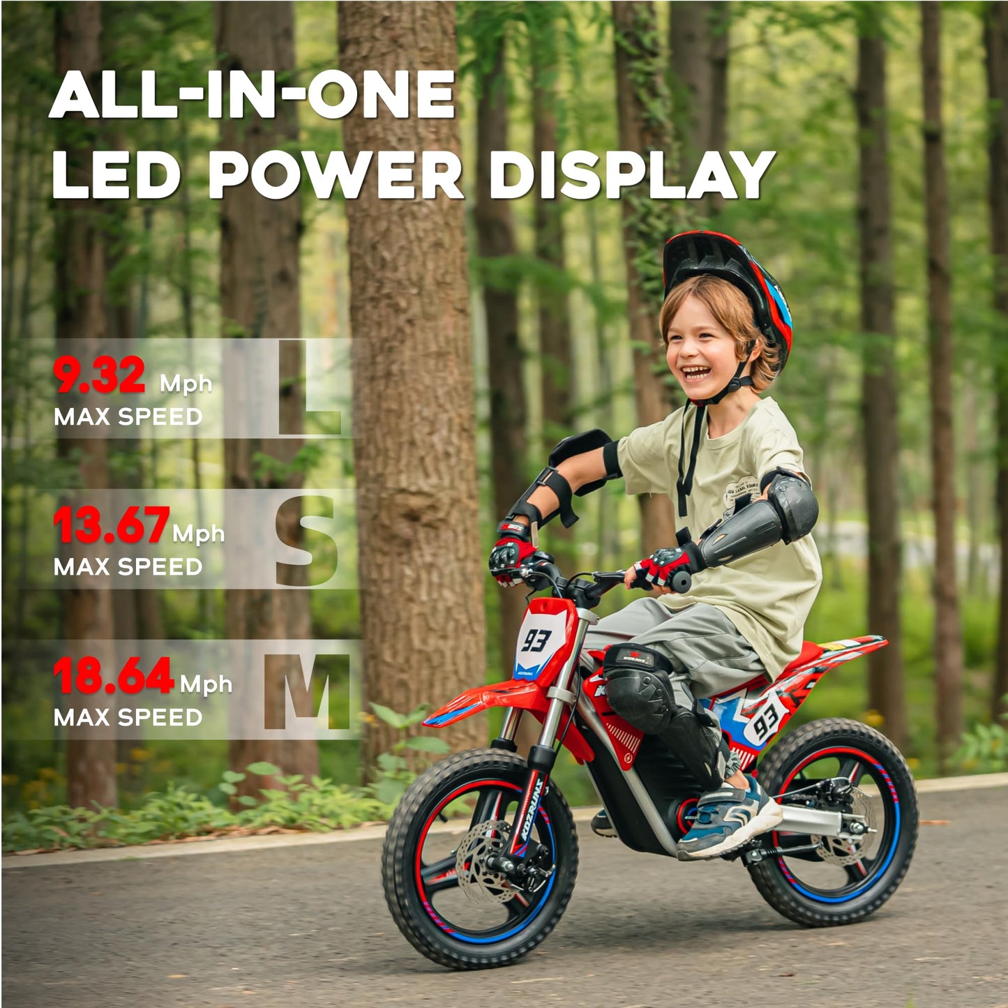 AIII 36V Electric Dirt Bike for Kids 5-10, High Performance 350W Racing Grade Motorcycle, Up to 18.6MPH, 3 Speed Settings, 14-Inch Off-Road Tires, Dual Disc Brakes & Advanced Shock Absorption, Red