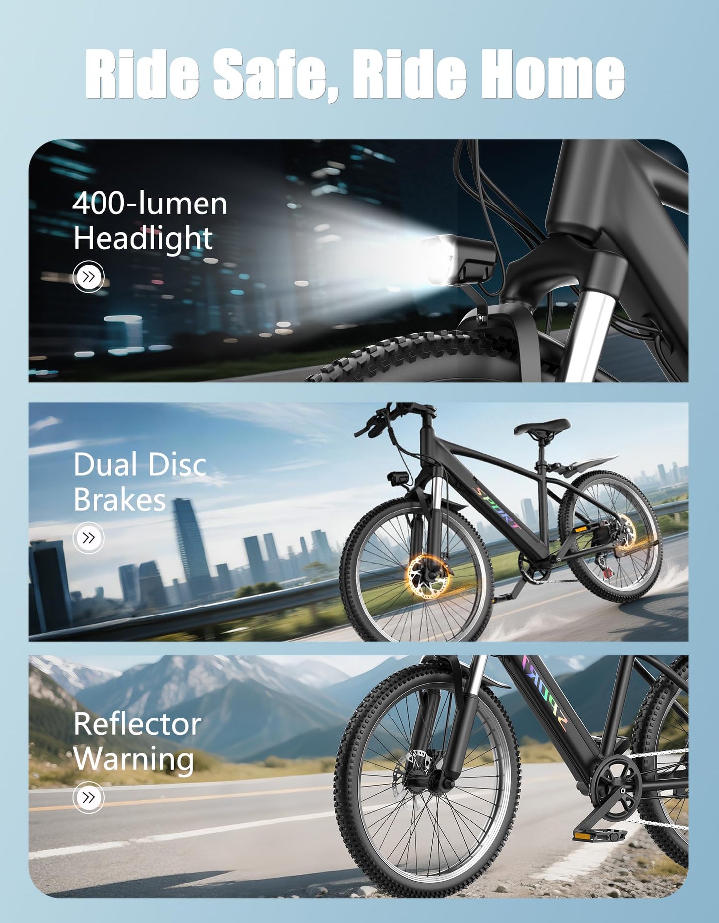 Pikabike Electric Bike for Adults, 1500W Peak Motor Ebike, Max 65Miles 28MPH, 26" Electric Mountain Bike, 480Wh Removable Battery EBike, 7-Speed & Front Suspension, Electric Bicycle for Commute