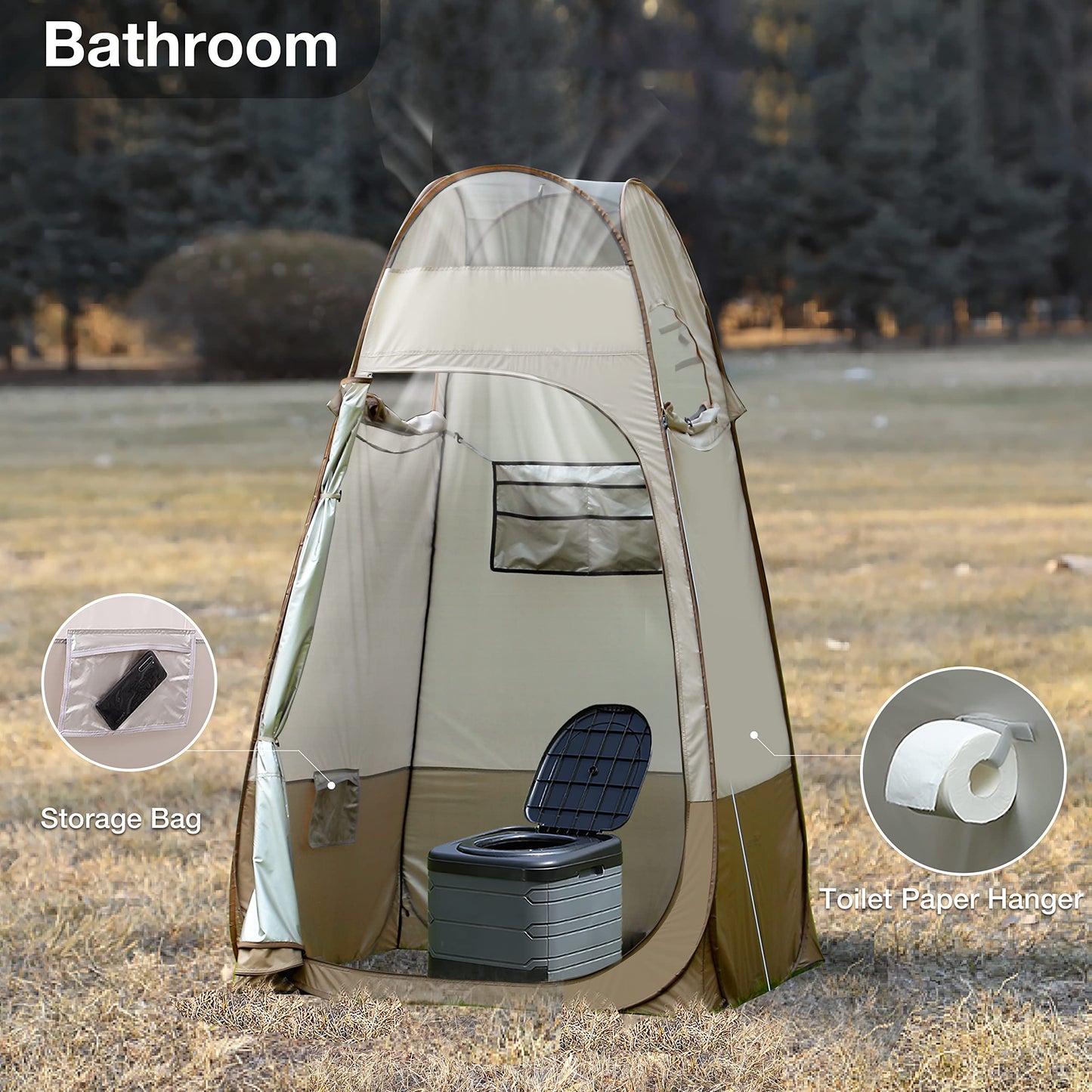 TRIPTIPS Pop Up Shower Tent with Floor Changing Tent with Mesh Window Camping Shower Tent 6.9 FT Privacy Tent for Portable Toilet Outdoor Portable Dressing Room, Removable Rain Cover/UPF 50+