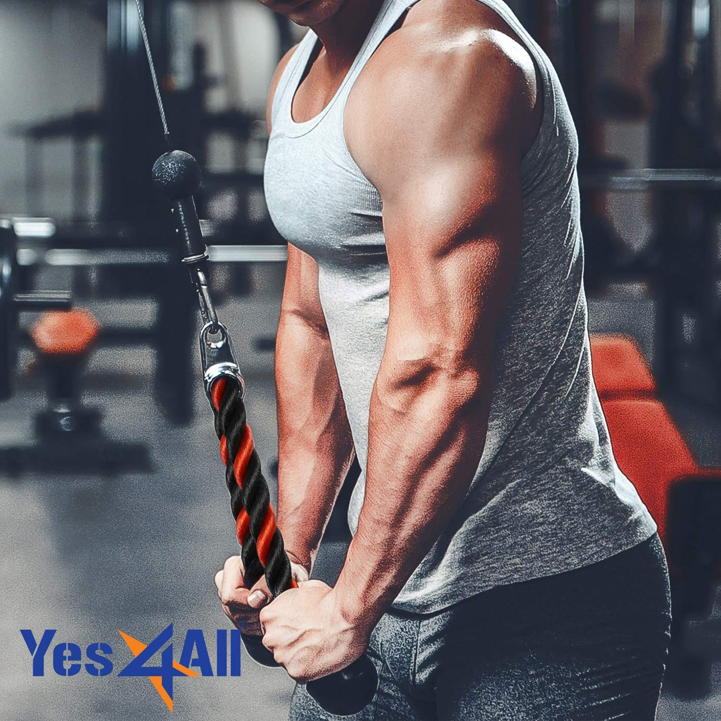 Yes4All Deluxe Black & Red Tricep Rope Cable Attachment,36 inch Exercise Machine Attachments Pulley System Gym Pull Down Rope with Carabiner