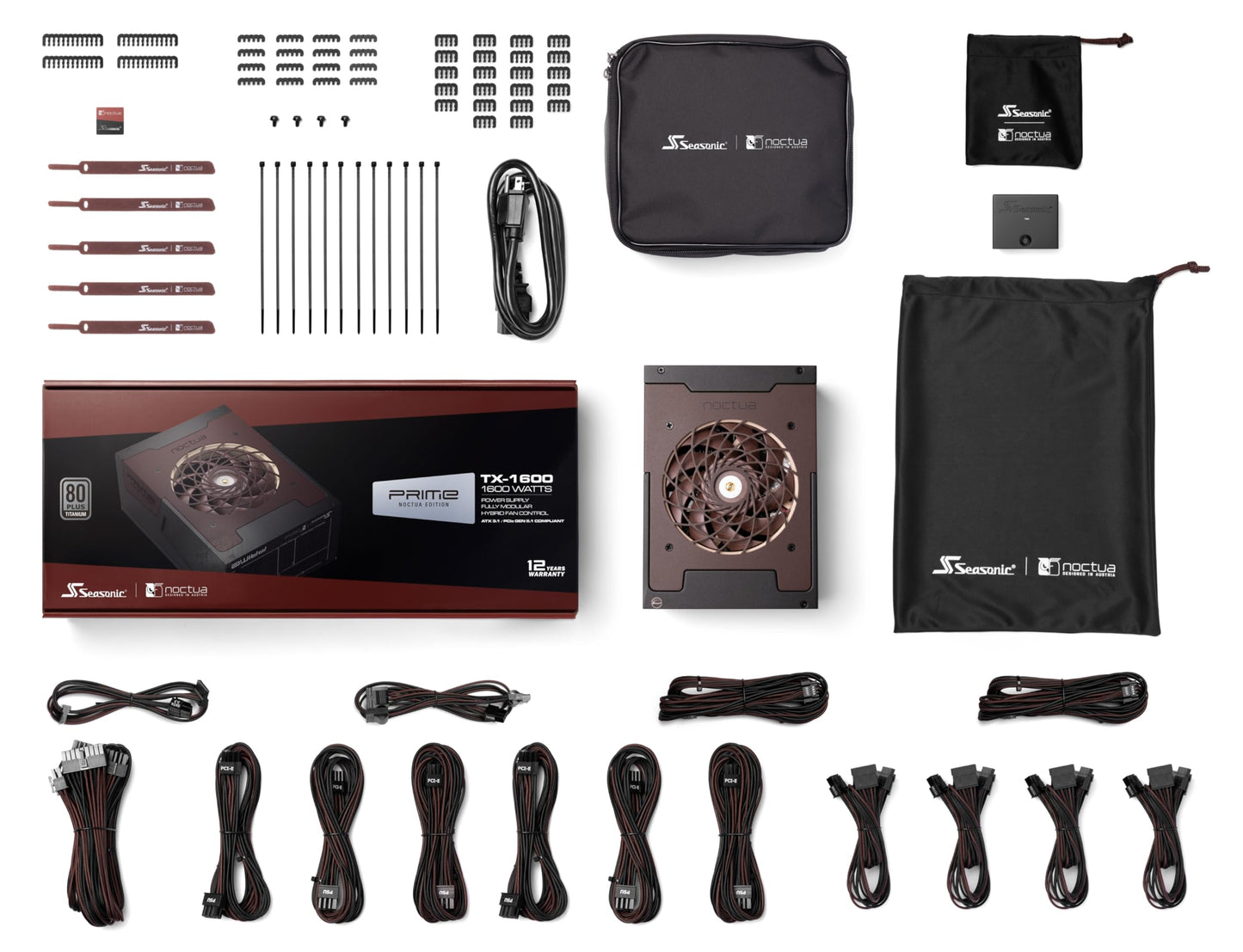 Seasonic Prime TX-1600 Noctua Edition, Ultra-Quiet Fully Modular 1600W 80 Plus Titanium Efficiency ATX 3.1 PC Power Supply (Black/Brown) with US AC Power Cord