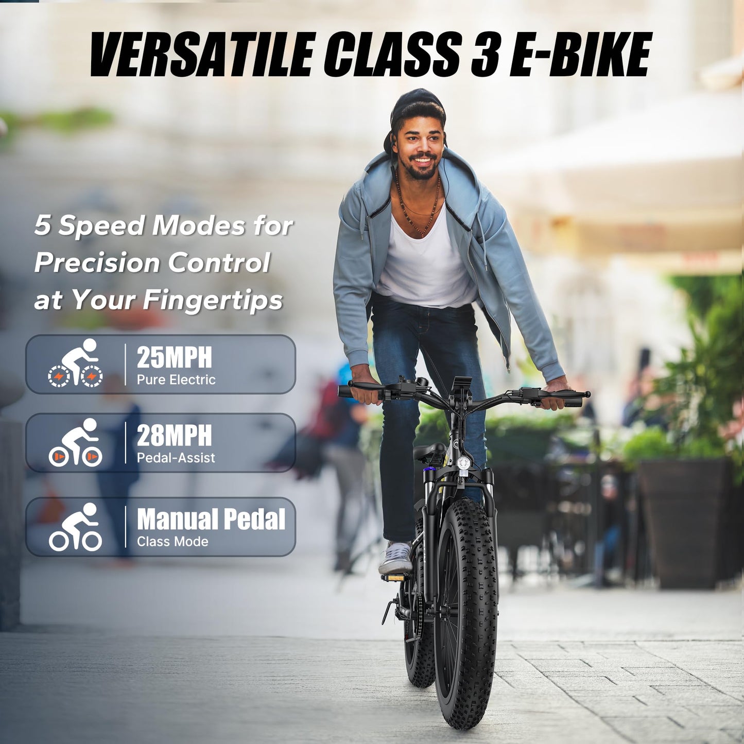 VARUN E Bikes for Men - Peak 750W Ebikes for Adults - Fat Tire Electric Bike Up to 25MPH 60+ Miles with 48V 13AH Removable Battery - 26" Electric Mountain Bike Features 7-Speed, Lockable Suspension