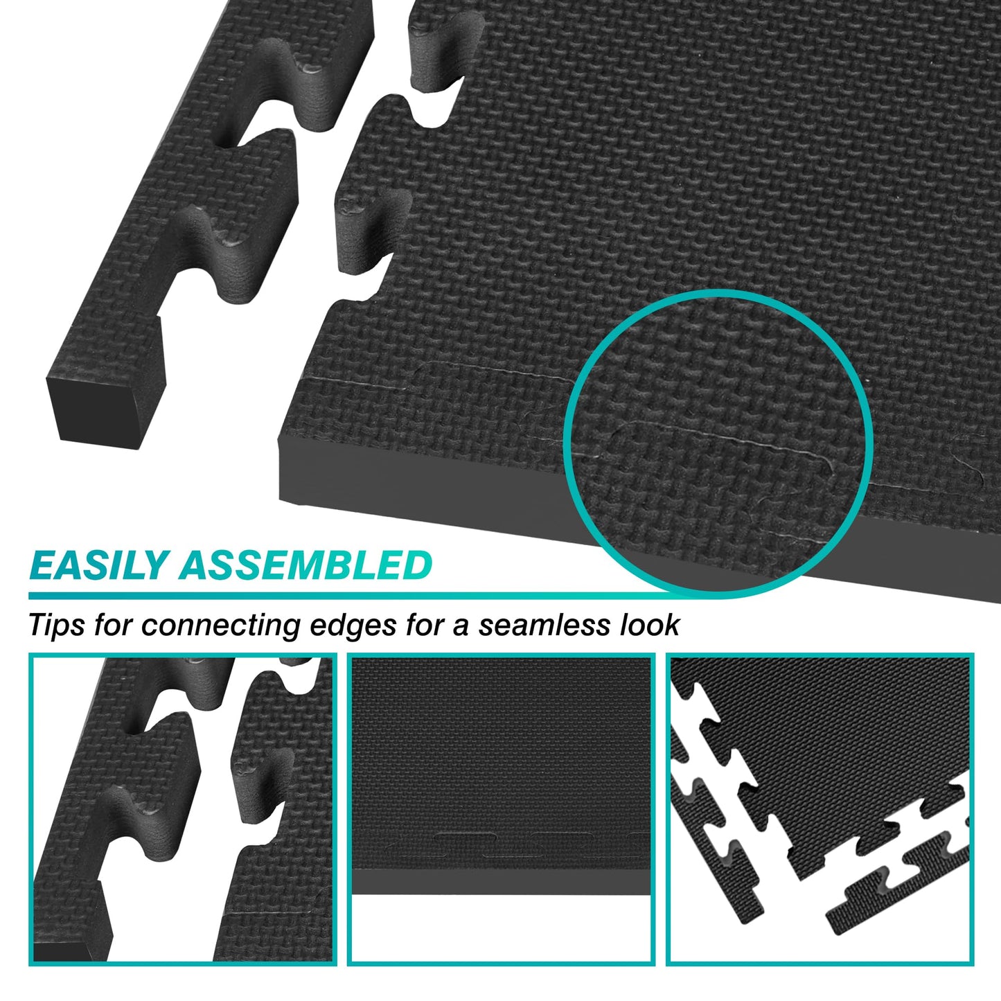 Mat Block Interlocking Foam Tiles Puzzle Mats for Floor 24 SQ FT, 3/4 inch, 6 Tiles, EVA Gym Mat Flooring Exercise Equipment Mat for Home Gym Equipment,APM101BK, Black