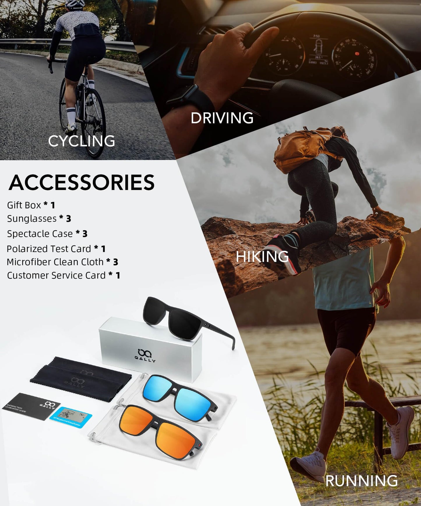 QALLY Polarized Sunglasses Men, Mens Sunglasses Polarized UV protection Lightweight Sun Glasses for Driving Fishing Golf