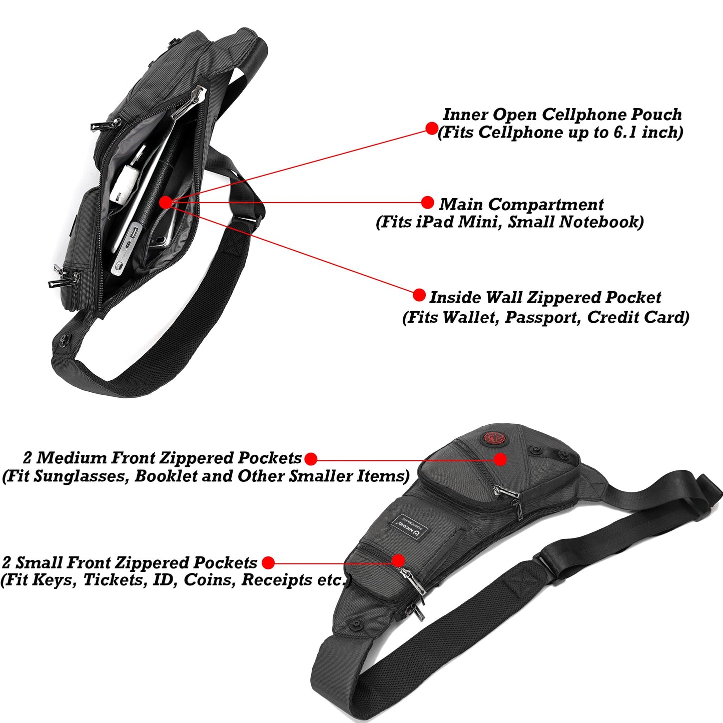 NICGID Sling Bag Chest Shoulder Backpack Crossbody Bags Casual Daypack for Men Women