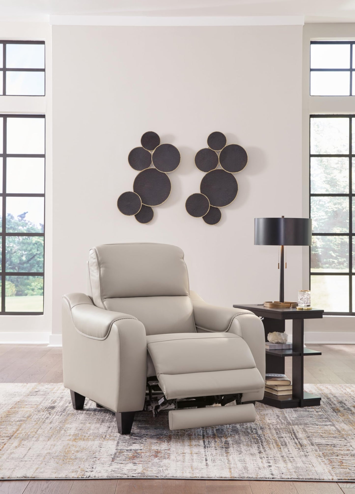 Signature Design by Ashley Mercomatic Contemporary Leather Match Wall Hugger Power Recliner with Adjustable Headrest and USB Ports, Light Gray
