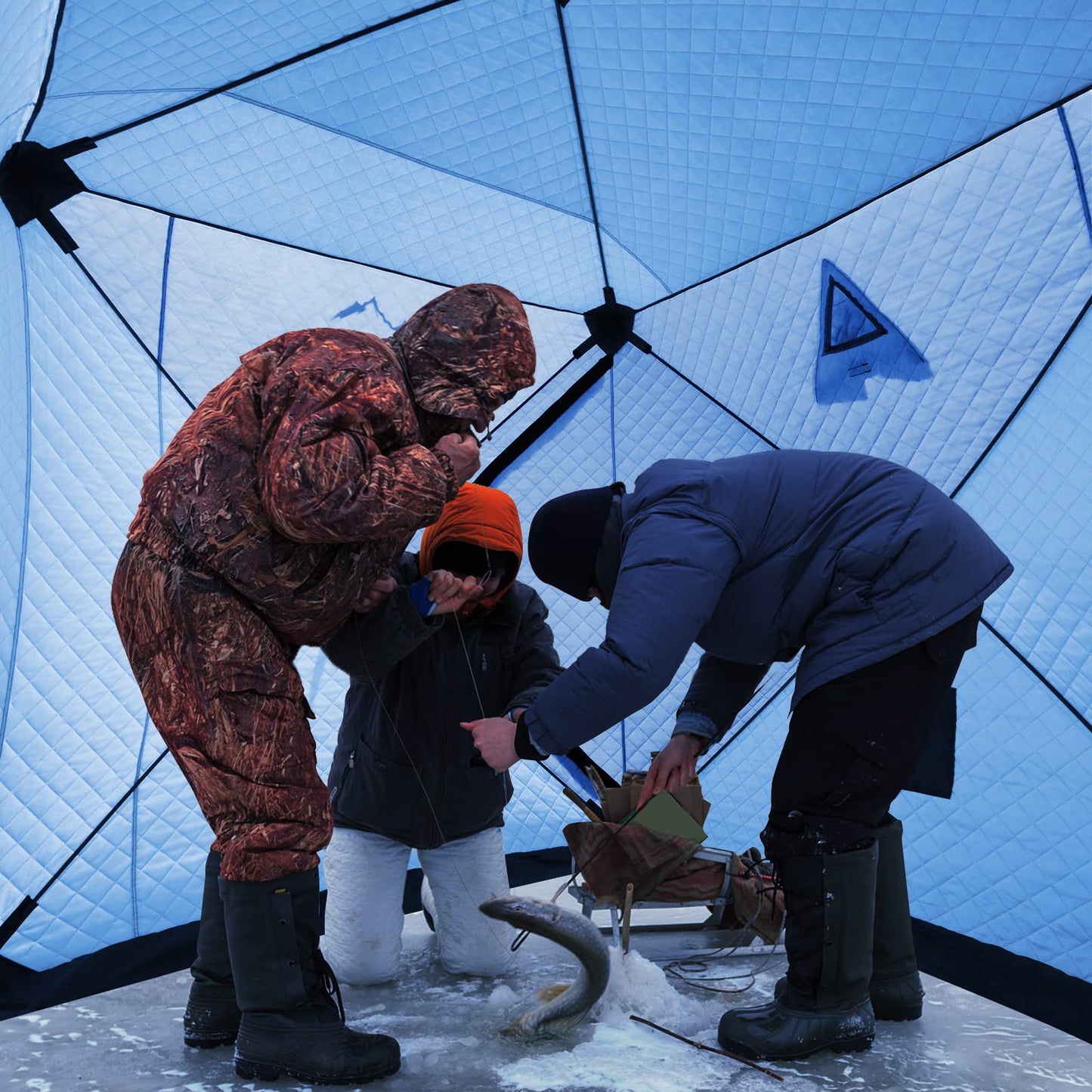 Your Choice Pop Up 3-4 Person Ice Fishing Shelter, Fully Insulated Ice Fishing Shelter, with Insulated Layer to Windproof and Warm Ice Fishing Tent, Ice Fishing Gear and Equipment - Color Blue