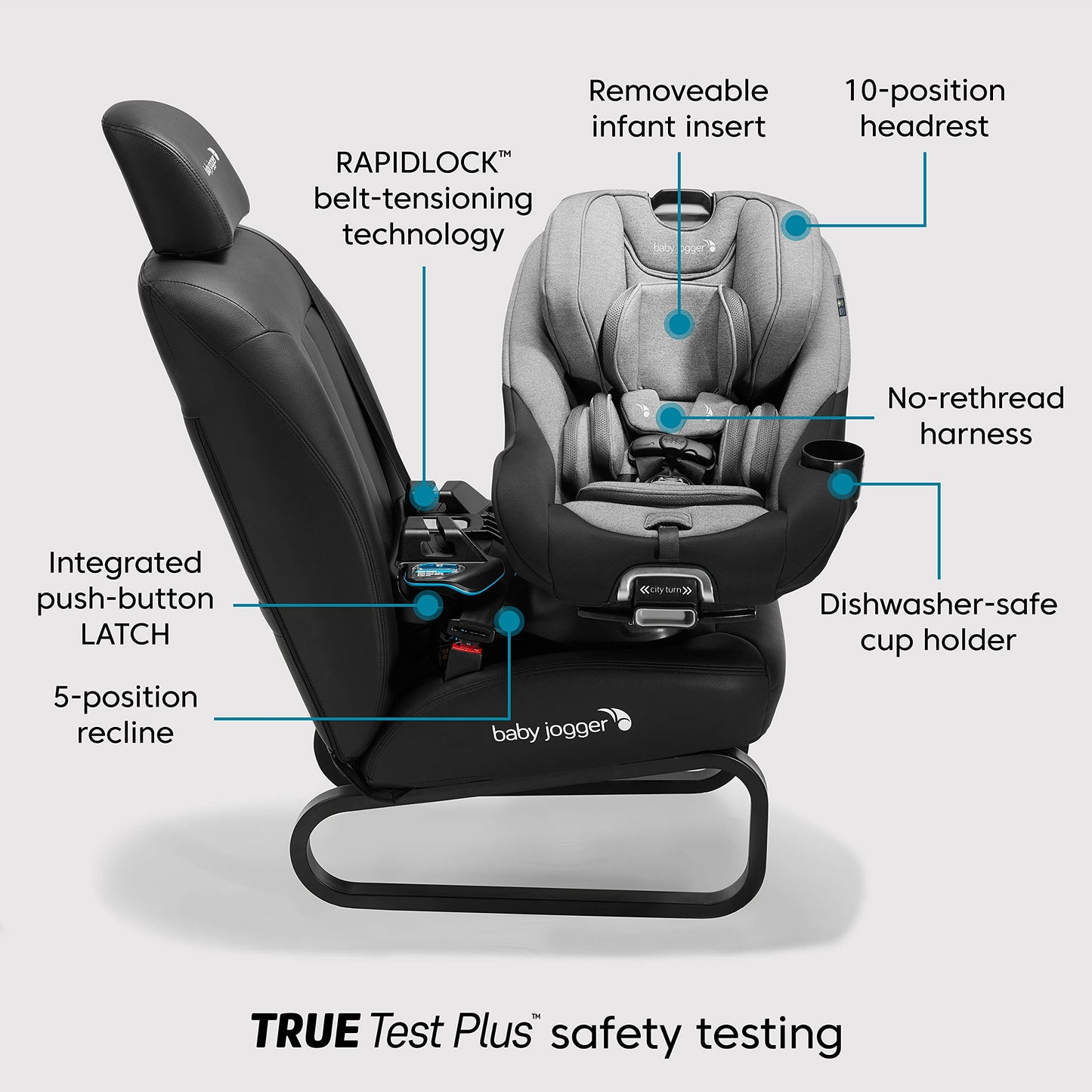 Baby Jogger City Turn Rotating Convertible Car Seat Unique 180-Degree Turn Lightweight COOLMAX Fabric Pike