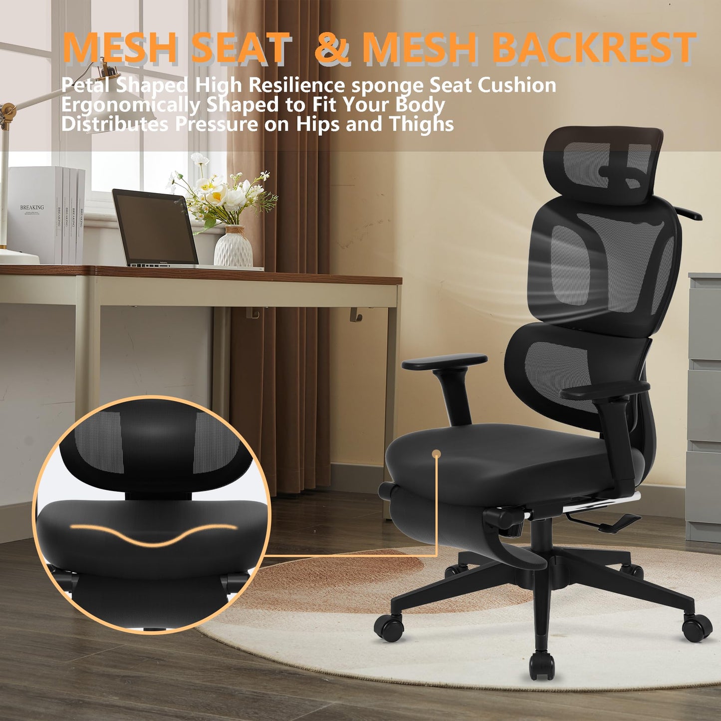 FLEXISPOT ErgoX-S Big and Tall Mesh Office Chair, Computer Desk Chair Adjustable Swivel Chair with Footrest Lumbar Support Headrest and 360°Rotation for Home Office,Mesh